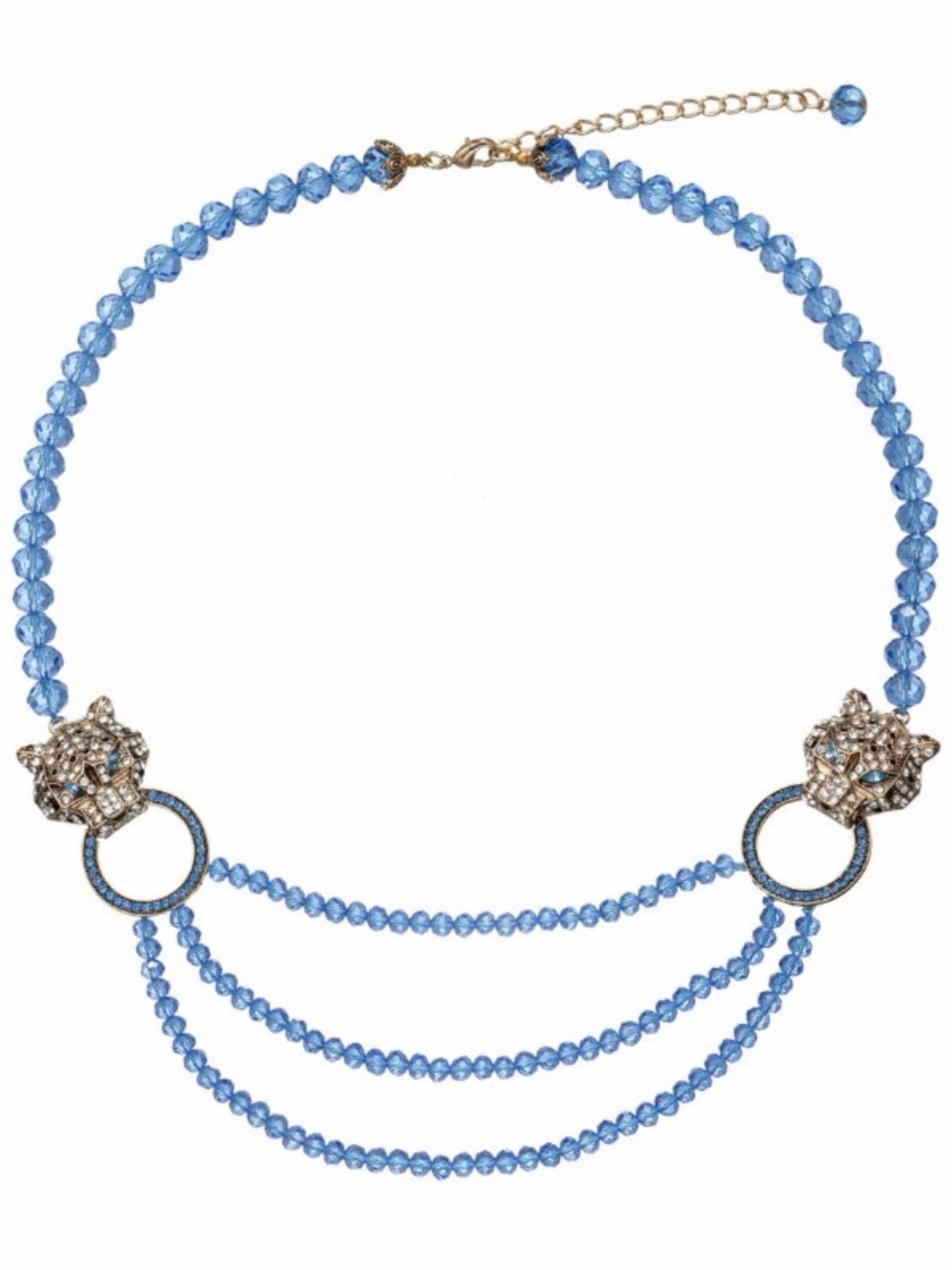 Blue Crystal Beaded Necklace with Gold-Tone Accents